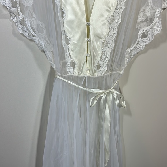 Angelic Bridal Lace Tule Satin Bow Robe Lingerie pearl buttons night gown Ivory - Picture 2 of 10